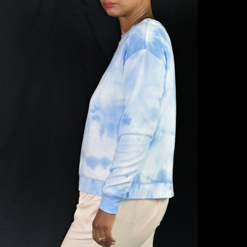 Splendid Waffle Knit Sweatshirt Blue Tie Dye Cloud Crewneck Top Thermal Size XS - Picture 6 of 12